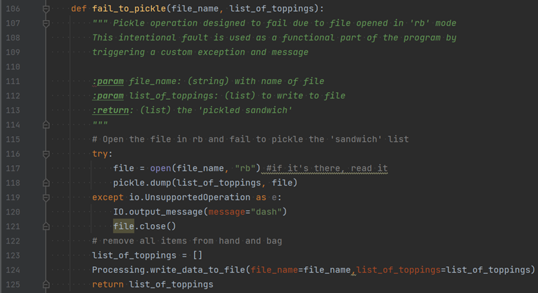 Figure 2 - "fail_to_pickle" function - a second example of pickle
and error handling