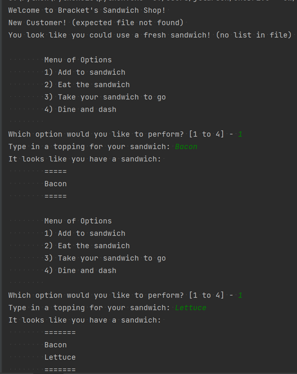 Figure 4 - Program operating in PyCharm. What topping should I add
next..\?