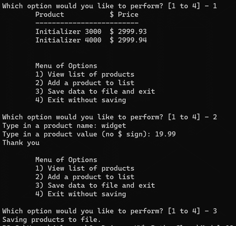 Figure 3 - Viewing, adding, saving data to file in Powershell